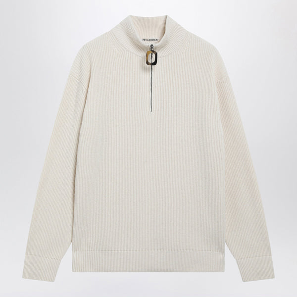 Ivory Half-Zip Sweater In Wool Blend