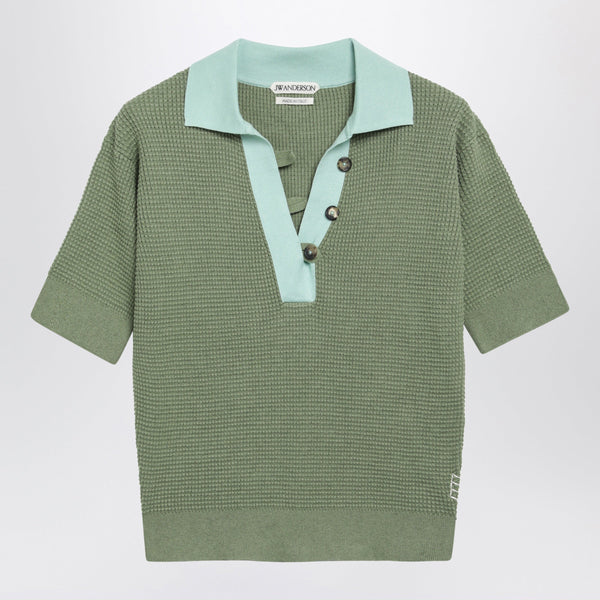 Mint Green Cotton-Blend Waffle-Knit Polo Shirt