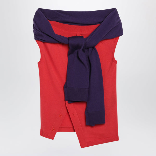Red Off-The-Shoulder Tank Top In Merino Wool