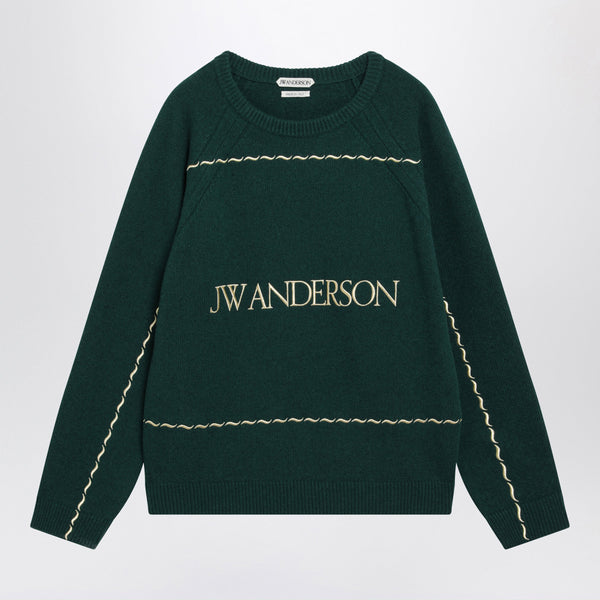 Forest Green Wool Sweater With Logo Embroidery