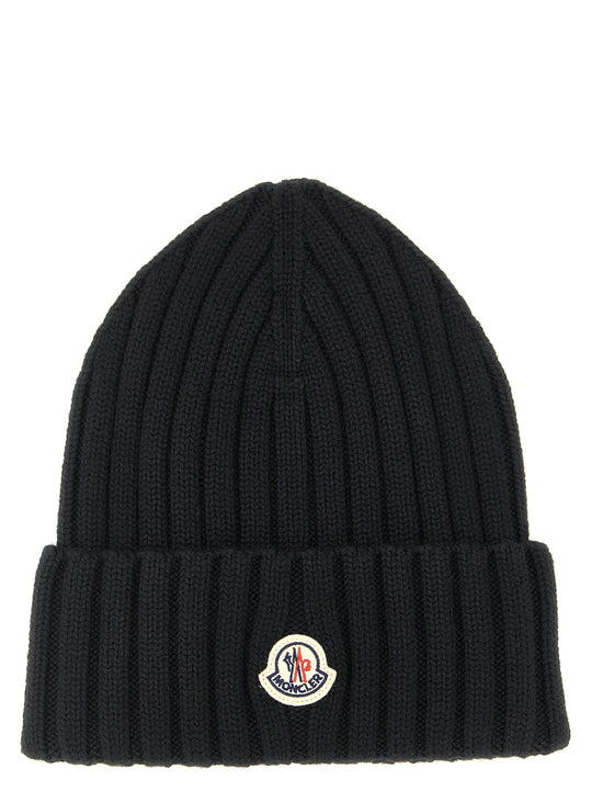Logo Patch Beanie Hats Black