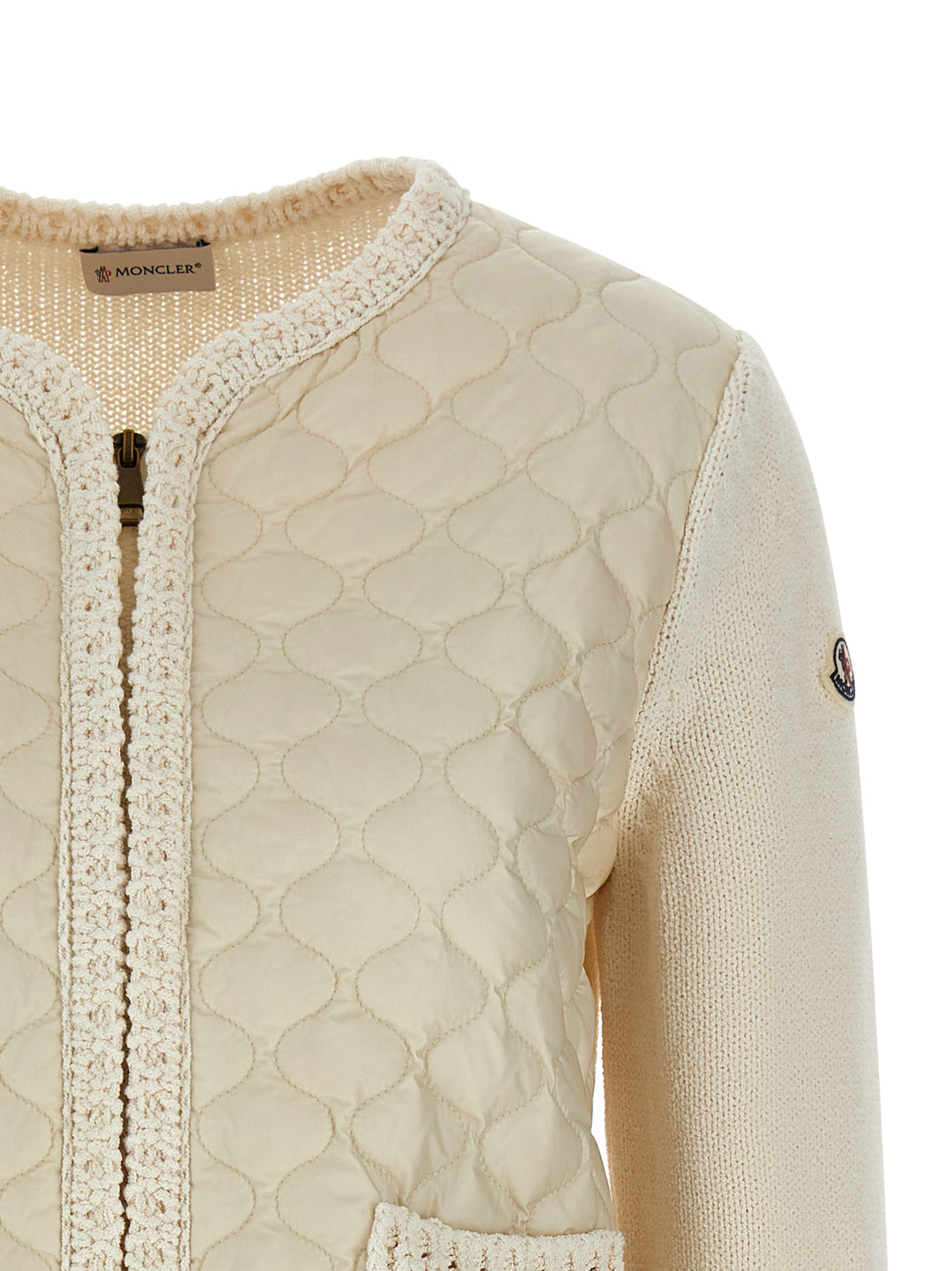 Moncler Padded Cardigan Sweaters and Cardigans - Beige | f80608849d1d25dc7f2739e84e5718bd8c6c5380