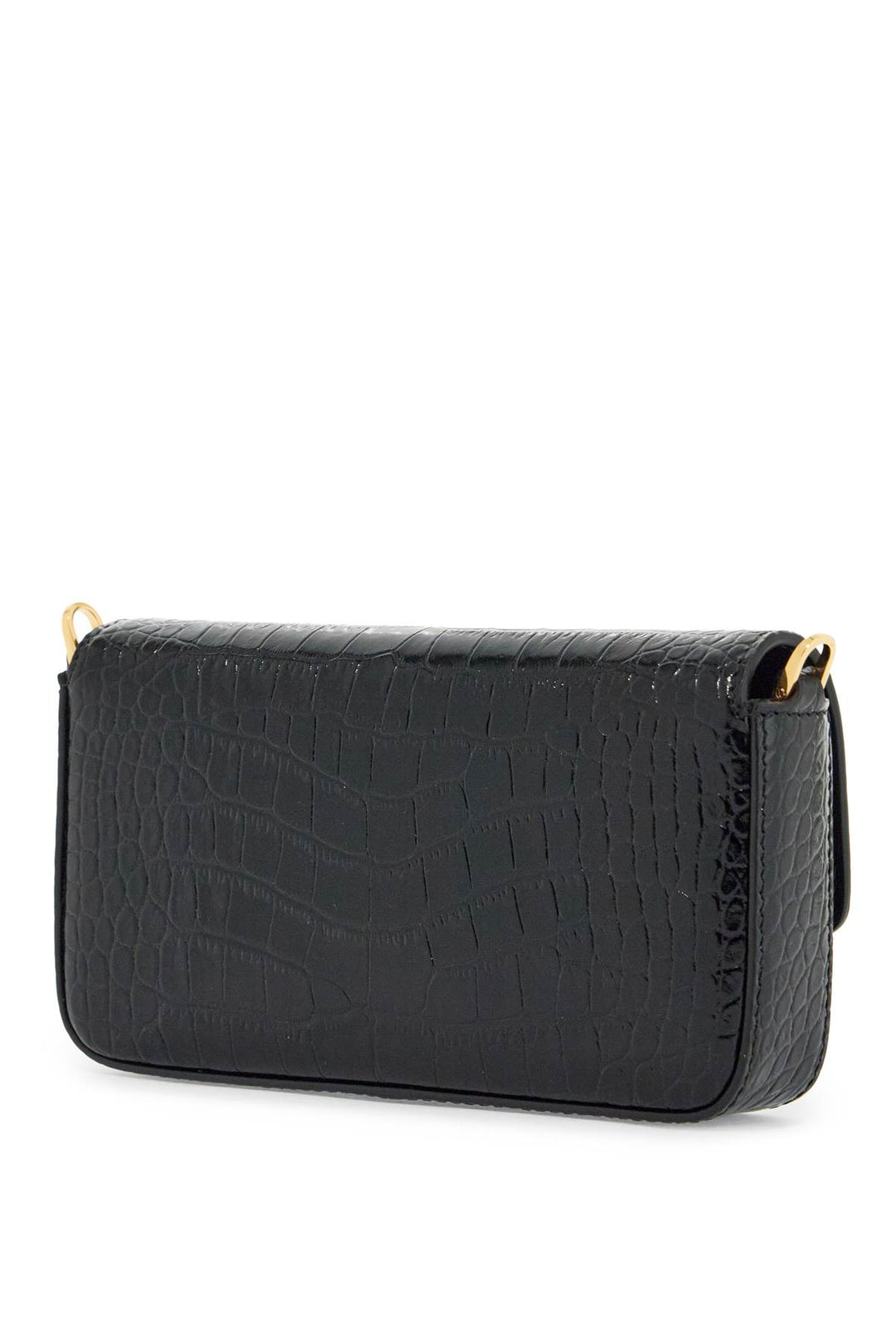 Mini Crossbody Bag In Black Calf Leather With Crocodile Effect