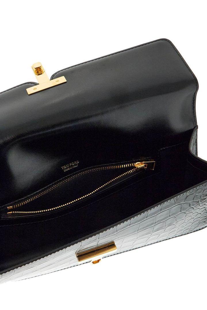 Shiny Black Crocodile Effect Calfskin Clutch