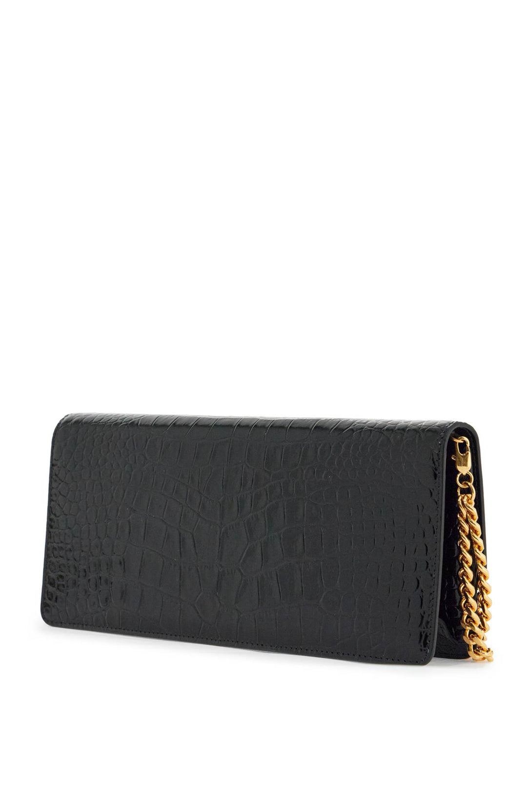 Shiny Black Crocodile Effect Calfskin Clutch