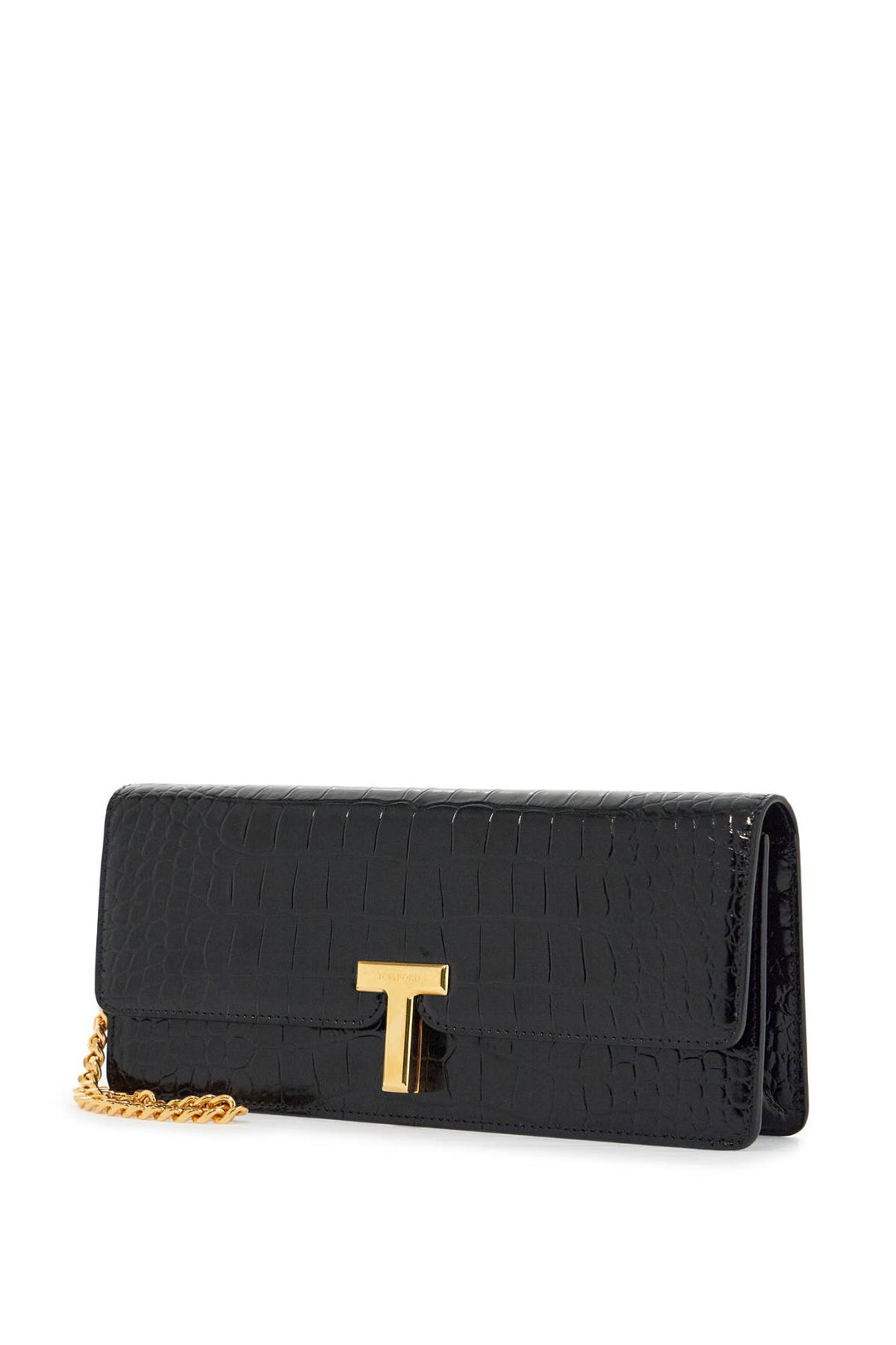 Shiny Black Crocodile Effect Calfskin Clutch