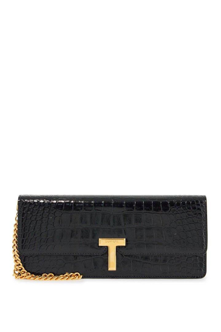 Shiny Black Crocodile Effect Calfskin Clutch