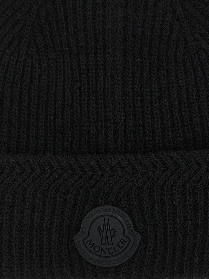 Moncler Brioche Half Stitch Cap Hats - Black | ea05f596d2d496c7177a3ad03ac3d8f988877956