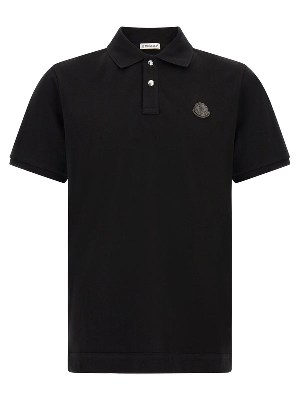 Leather Logo Patch Shirt Polo Black