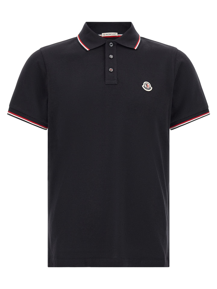 Moncler Tricolor Trim  Shirt Polo - Blue | 5eb9034d4b1c081059222366a150ed3a758ad7ee