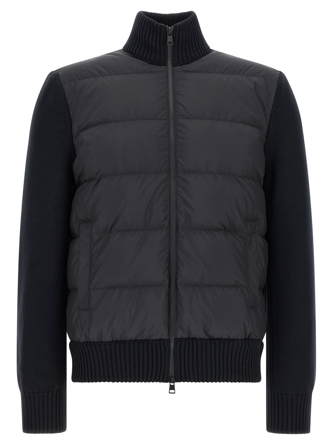 Moncler Two-Material Cardigan Sweaters and Cardigans - Blue | 0c1cb7f576f1acc0d1af2c63aa00da93702f33ae