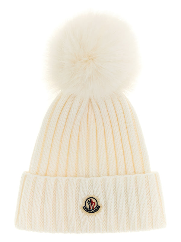 Pompon Wool Beanie Hats White