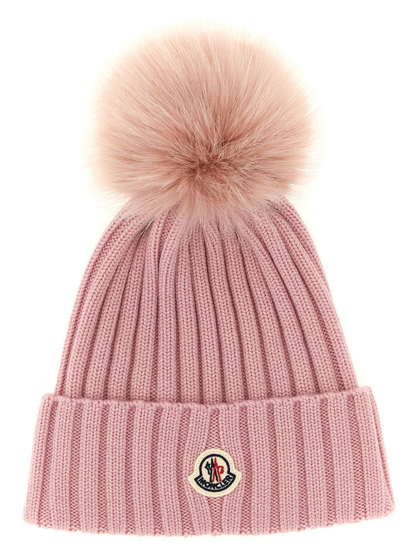 Pompon Wool Beanie Hats Pink