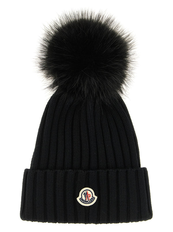 Pompon Wool Beanie Hats Black