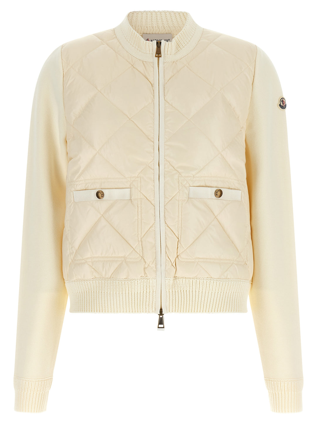 Moncler Two-Material Padded Cardigan Sweaters and Cardigans - White | 9bf4a910ae36a956758139a0f60bc4fe488124b1