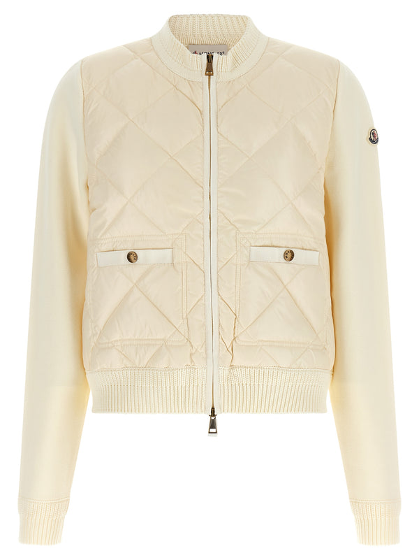 Two-Material Padded Cardigan Sweaters And Cardigans White