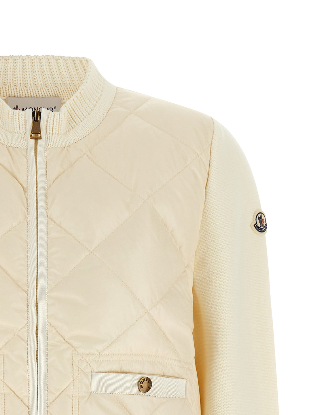 Moncler Two-Material Padded Cardigan Sweaters and Cardigans - White | 99017cdfe4a5d4ad7bcfc57a36d33abfd331dca1