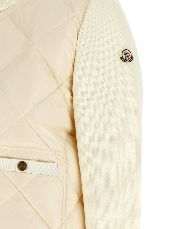 Moncler Two-Material Padded Cardigan Sweaters and Cardigans - White | 7a2573eeb73b70ff961de2303c12570bc21fbb72