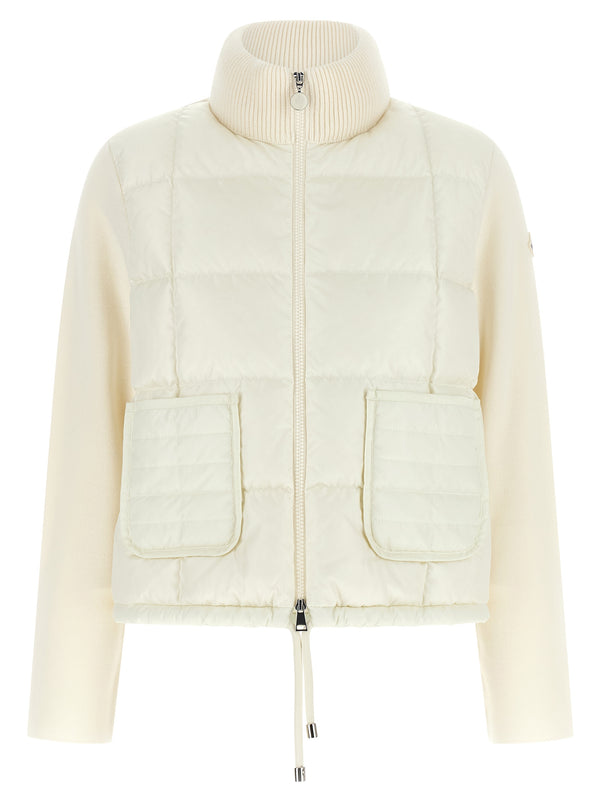 Two-Material Padded Cardigan Puffer Jackets White