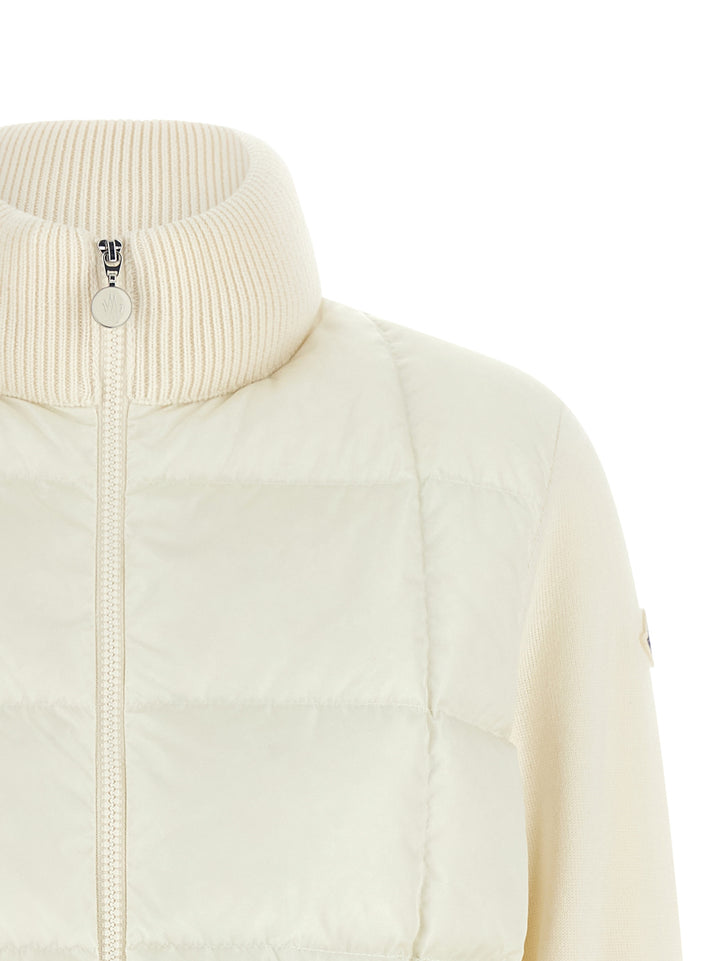 Moncler Two-Material Padded Cardigan Puffer Jackets - White | 3d2269ac4959f677269523fcb7e3ad15e8daa61d