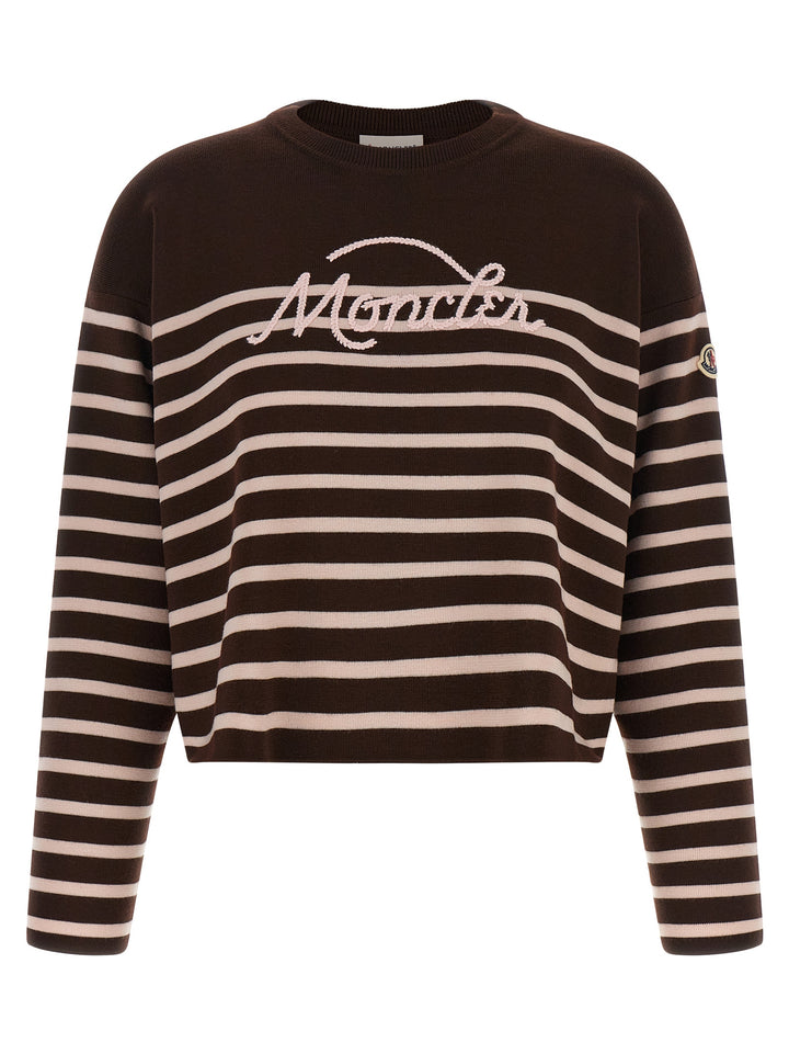 Moncler Striped Sweater With Embroidery Sweaters and Cardigans - White | bcc20b9bbbb8000f17dad1995532c01f4a971f8f