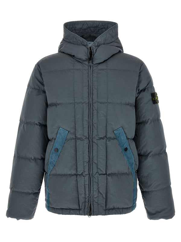 Crumpled Effect Down Jacket Puffer Jackets Gray