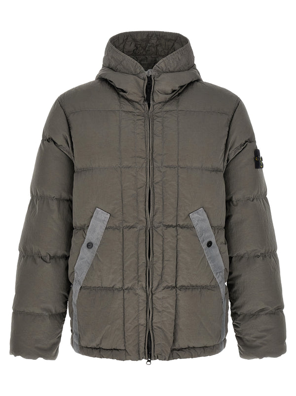 Crumpled Effect Down Jacket Puffer Jackets Gray