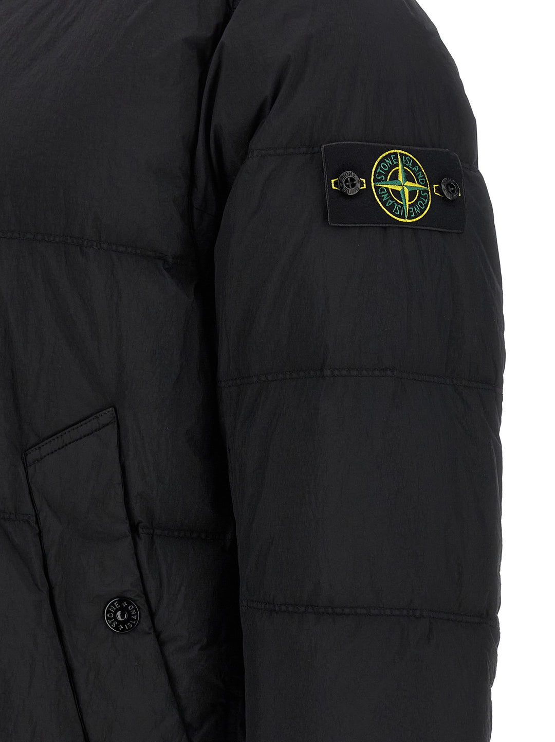 Stone Island Crinkled-Effect Down Jacket Puffer Jackets - Black | 24dd9b143951cb583921fea227ed98542169b8ad