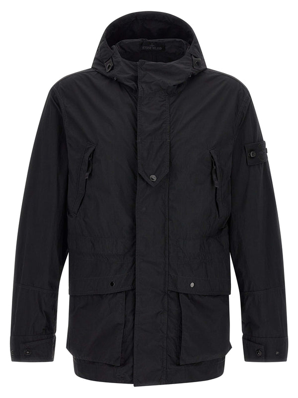 Badge Stone Island Ghost Puffer Jackets Black