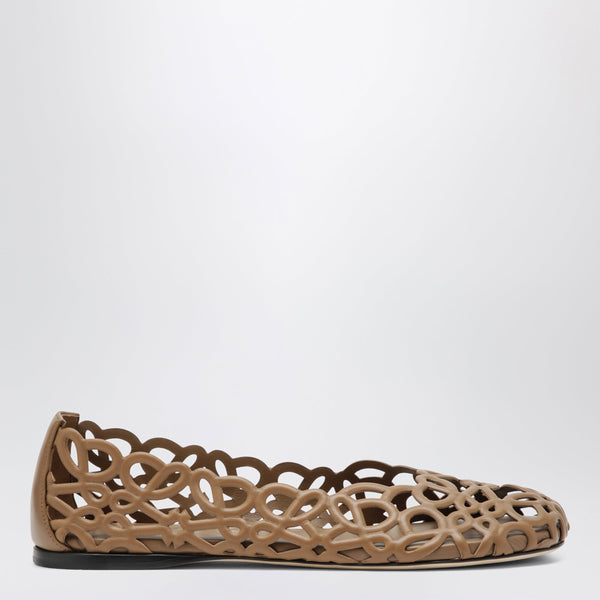 Brown Petal Anagram Leather Ballet Flats