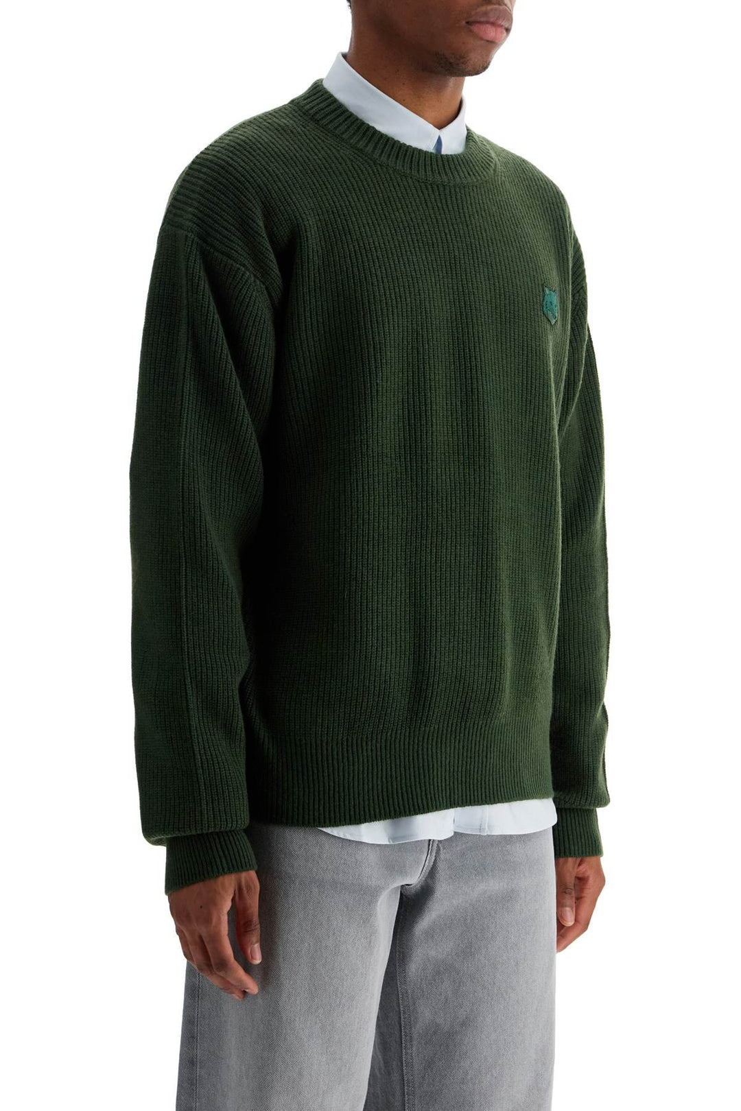 Ranger Green Wool And Viscose Sweater With Fox Patch