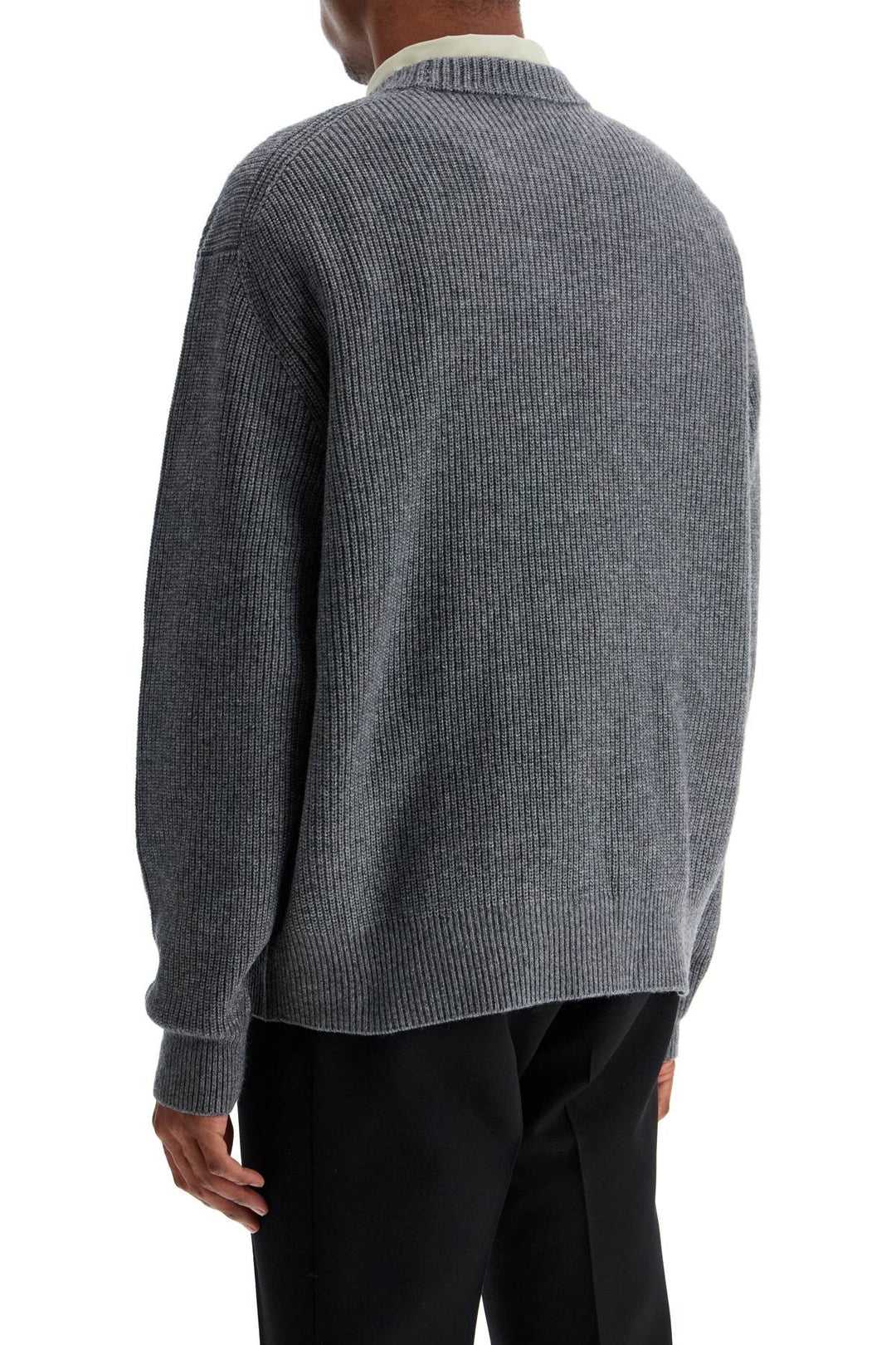 Gray Mélange Wool Sweater With Embroidered Fox Logo