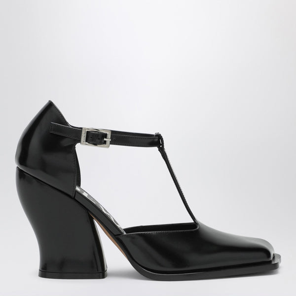 Black Onda T-Bar Pumps In Polished Leather