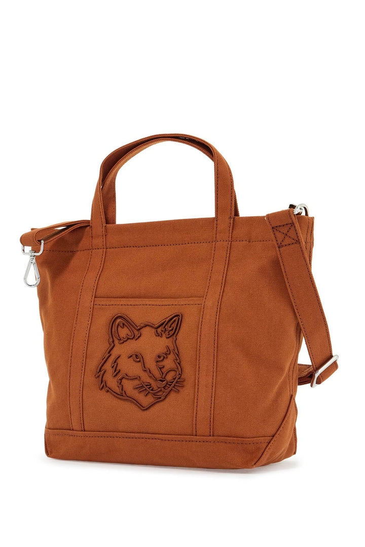 Light Brown Cotton Tote Bag With Fox Embroidery