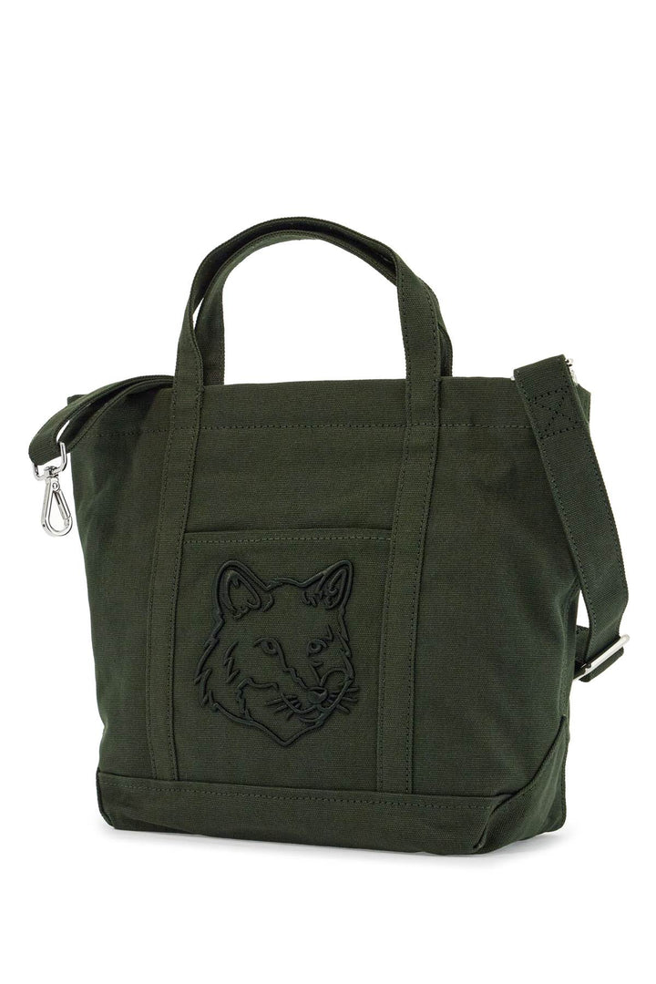 Small Tote Bag In Ranger Green Cotton With Embroidered Fox Logo