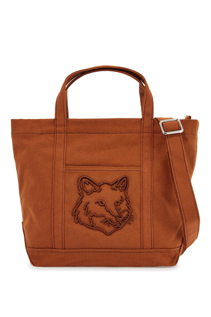 Light Brown Cotton Tote Bag With Fox Embroidery