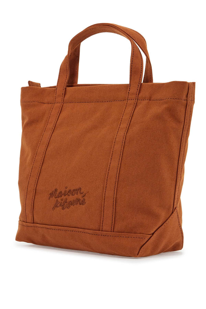 Light Brown Cotton Tote Bag With Fox Embroidery