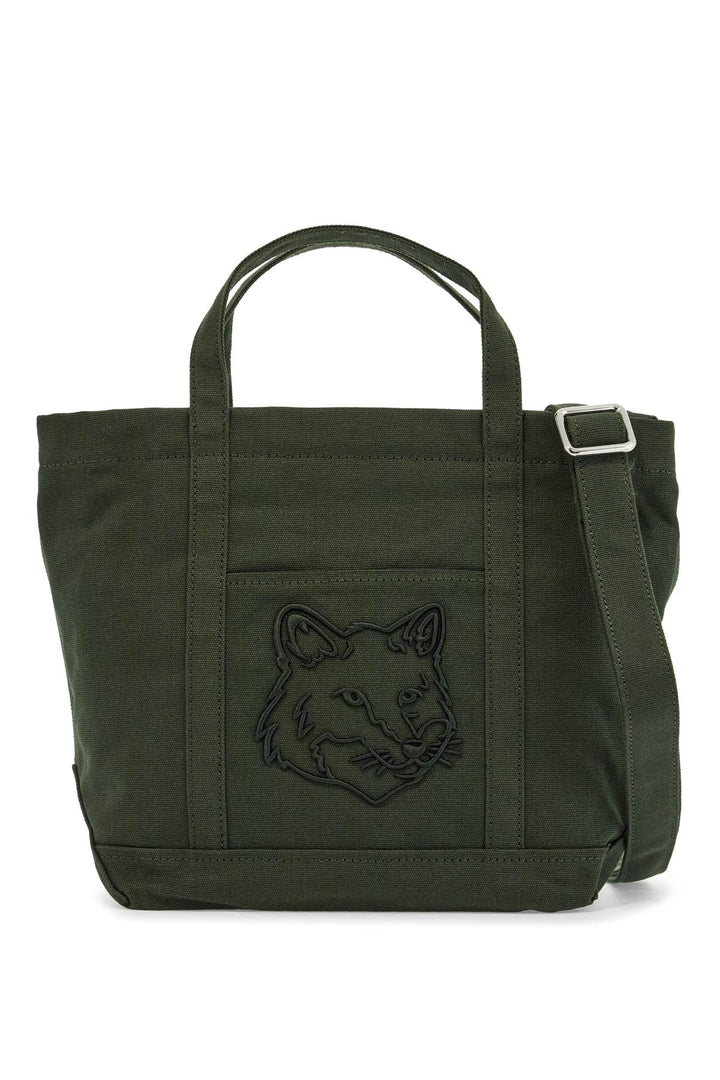 Small Tote Bag In Ranger Green Cotton With Embroidered Fox Logo