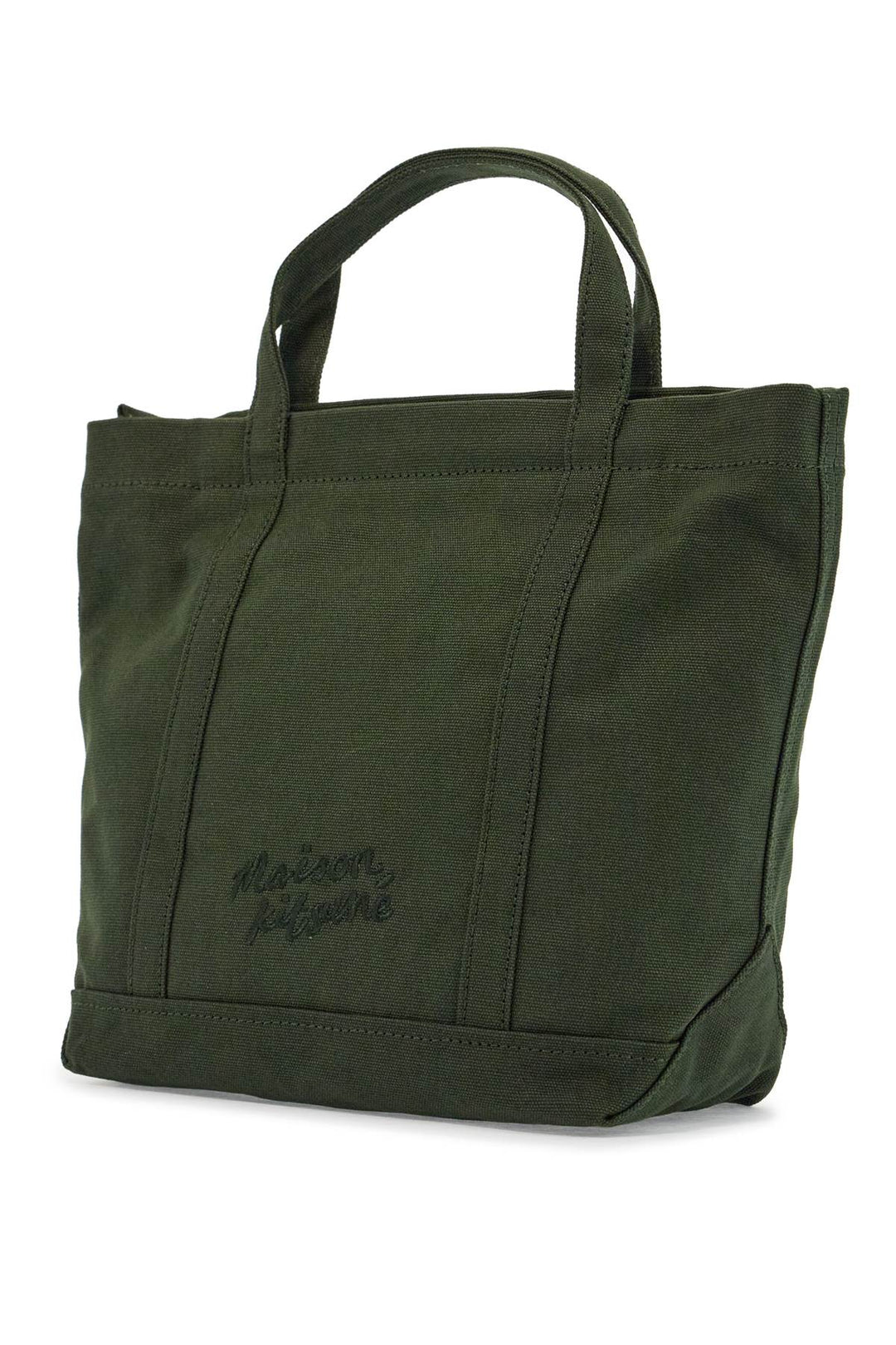 Small Tote Bag In Ranger Green Cotton With Embroidered Fox Logo