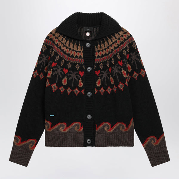 Black Jacquard Wool Cardigan