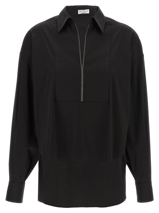 V-Neck Shirt Monile Shirt And Blouse Black