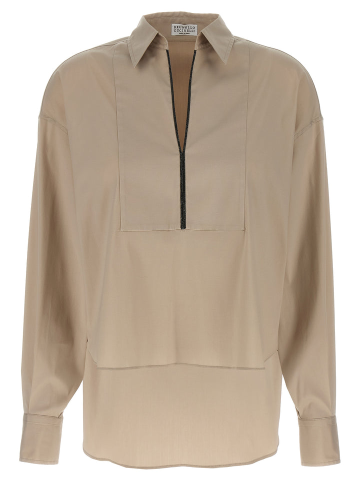 Brunello Cucinelli V-Neck Shirt Monile Shirt and Blouse - Beige | d6014e0cb9cfa86194d1648baa66dc957a15bf75