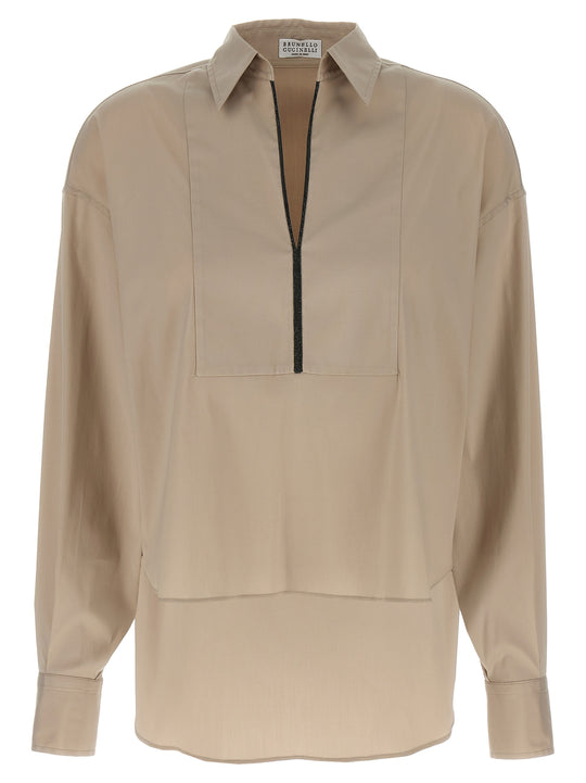 V-Neck Shirt Monile Shirt And Blouse Beige