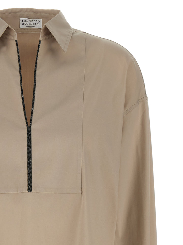 Brunello Cucinelli V-Neck Shirt Monile Shirt and Blouse - Beige | 33ba8aafc0169f2a01e9c0e29111b9901d85d790