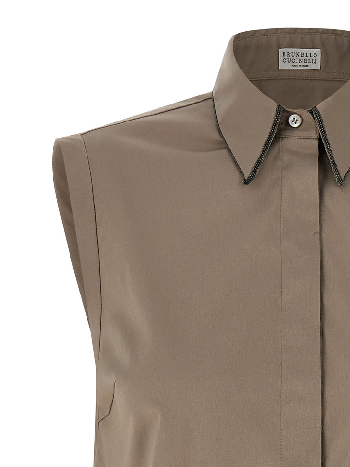 Brunello Cucinelli Sleeveless Shirt Shirt and Blouse - Brown | 1b572fb0236e265446e2f6b319d79f56d427e666