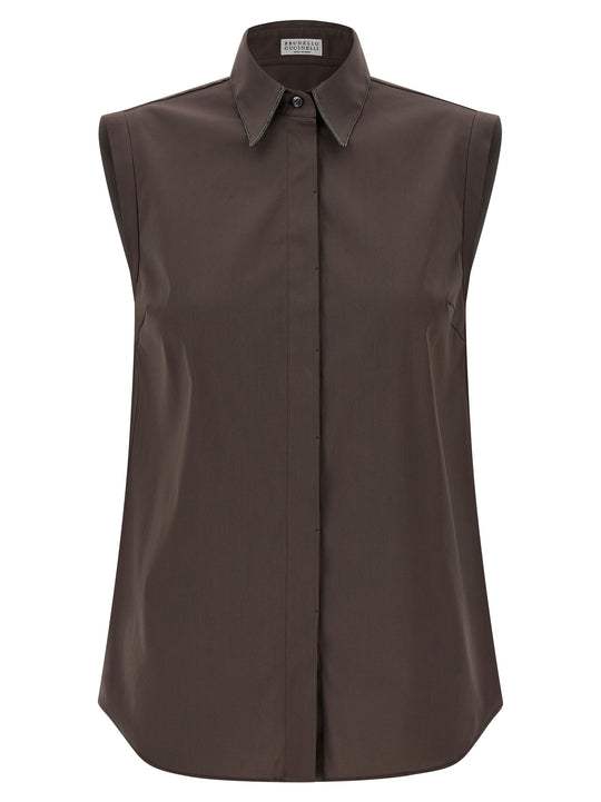 Sleeveless Shirt Shirt And Blouse Brown
