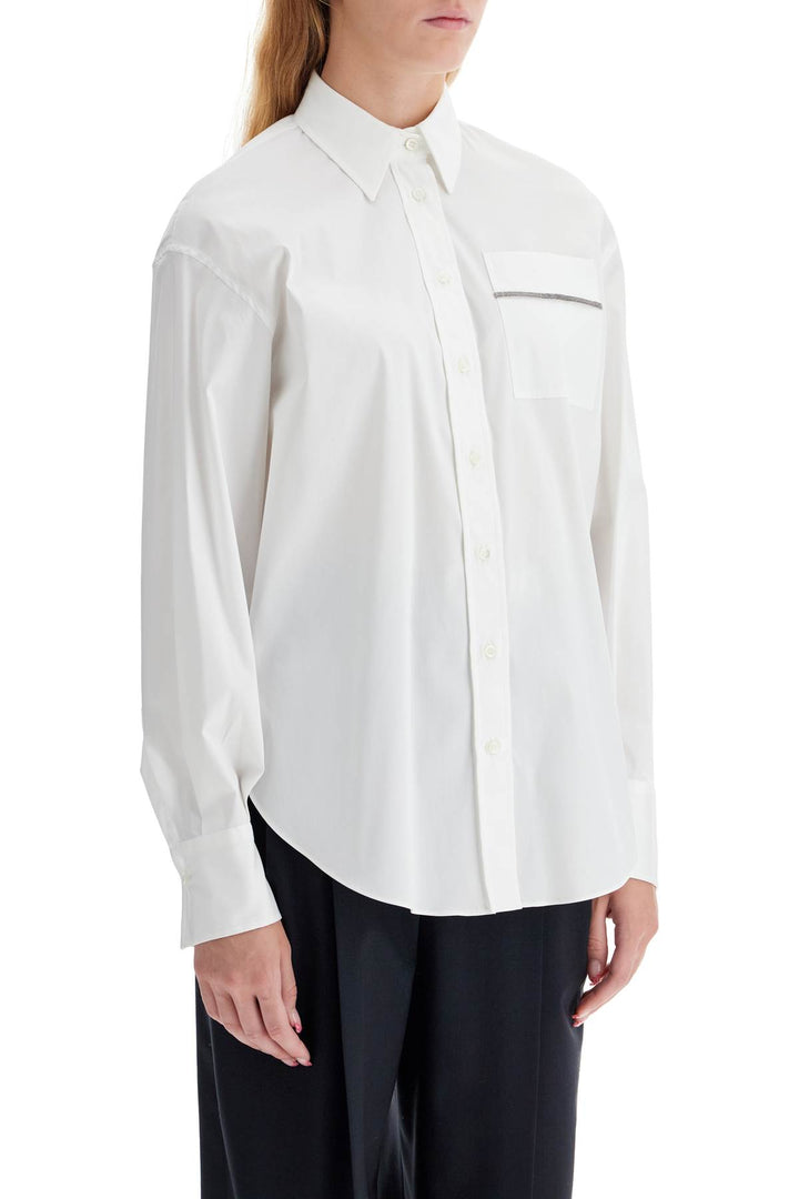 Camicia In Popeline Stretch Con Shiny Pocket Detail