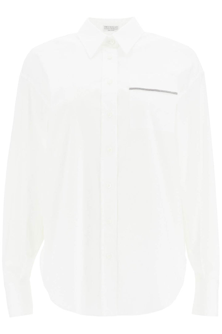 Camicia In Popeline Stretch Con Shiny Pocket Detail