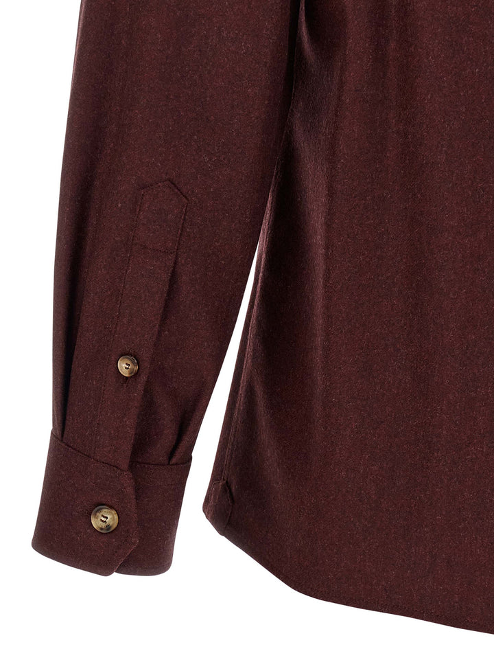 Brunello Cucinelli Flannel Overshirt Shirt and Blouse - Bordeaux | 11b6342a711ef86788ea3711bb1cfef717f5fa8f