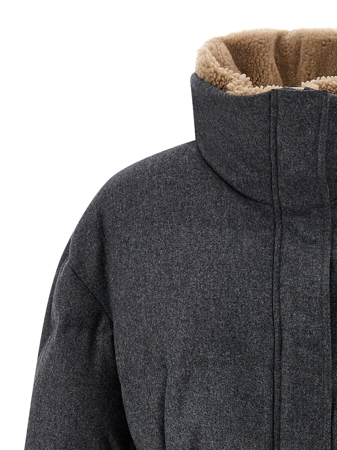 Brunello Cucinelli Shearling Neck Down Jacket Puffer Jackets - Gray | 987b9c928449a9291ea610e5e2f9d9ee28114a22